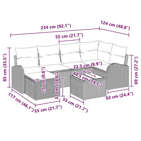 Zestaw Sof na Ogród 7 pcs Szary polirattan