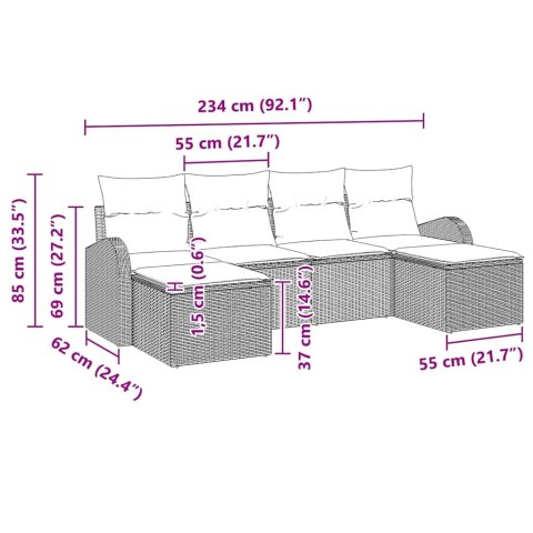 Zestaw Sof na Ogród z poduszką 6 pcs Brązowy Rattan poli