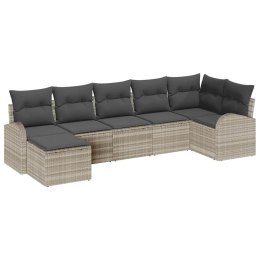 Zestaw Sof na Ogród z poduszką 7 pcs Jasnoszary Rattan poli