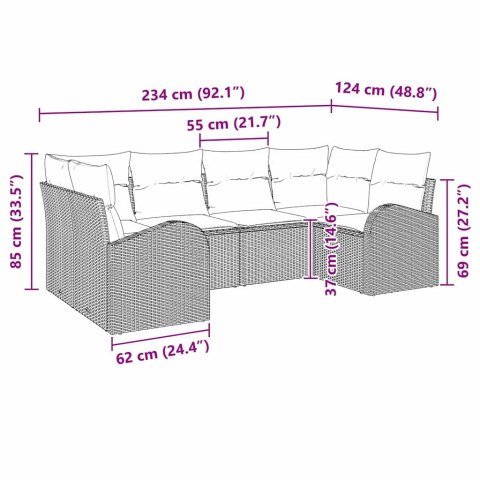 Zestaw Sof na Ogród z poduszką 6 pcs Szary Rattan poli