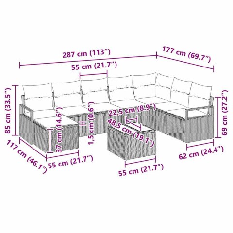 Zestaw Sof na Ogród 9 pcs Jasnoszary Polirattan