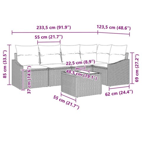 Zestaw Sof z poduszką 6 pcs Beżowy polirattan