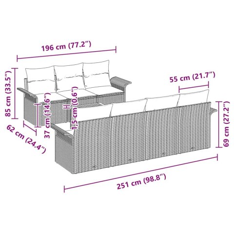 Zestaw Sof na Ogród 8 pcs Czarny Polirattan