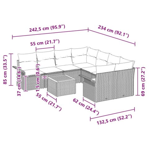 Zestaw Sof na Ogród 9 pcs Beżowy Polirattan