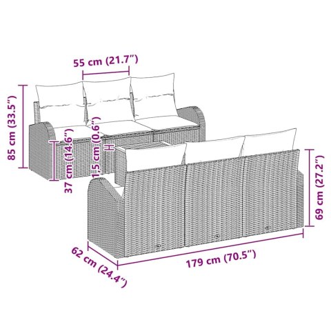 Zestaw Sof na Ogród 7 pcs Czarny Polirattan