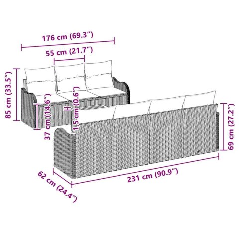 Zestaw Sof na Ogród 8 pcs Beżowy Polirattan