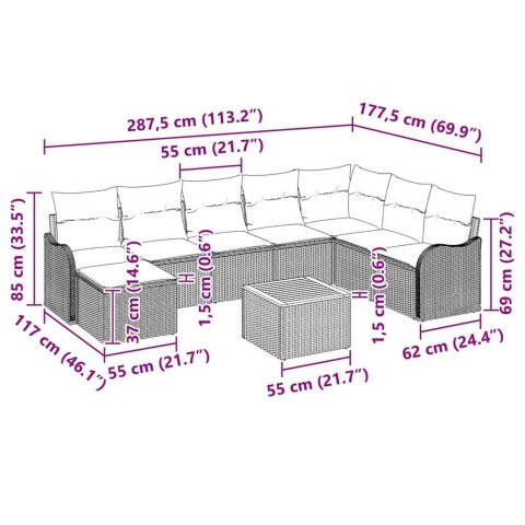 Zestaw Sof na Ogród 9 pcs Beżowy Polirattan