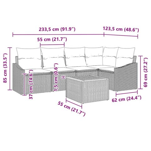Zestaw Sof na Ogród z poduszką 6 pcs Czarny Polirattan