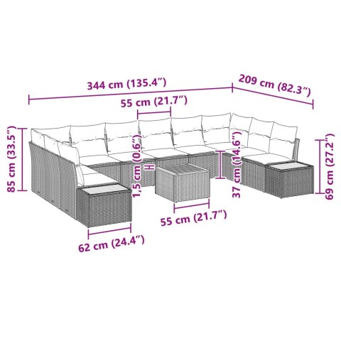 Zestaw Sof na Ogród z poduszką 11 pcs Czarny Polirattan