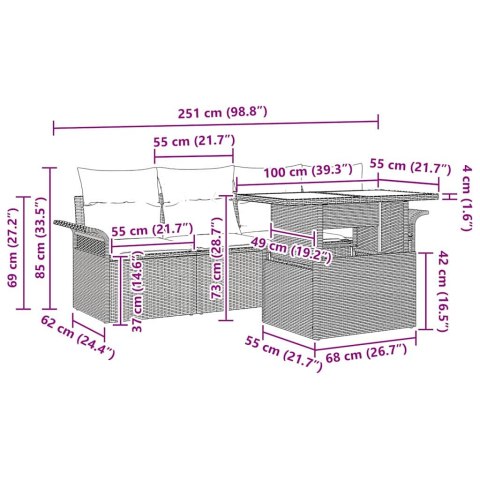Zestaw Sof na Ogród z poduszką 5 pcs Jasnoszary polirattan