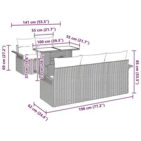 Zestaw Sof na Ogród z poduszką 6 pcs Beżowy polirattan