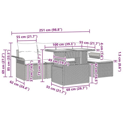 Zestaw Sof na Ogród z poduszką 6 pcs Czarny polirattan