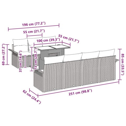Zestaw Sof na Ogród z poduszką 8 pcs Brązowy polirattan