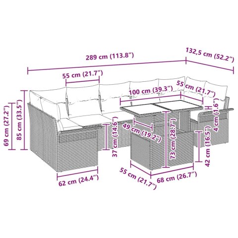 Zestaw Sof na Ogród z poduszką 8 pcs Szary polirattan