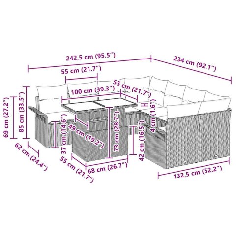 Zestaw Sof na Ogród z poduszką 9 pcs Beżowy Polirattan