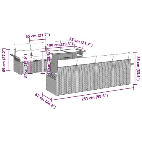 Zestaw Sof na Ogród z poduszką 9 pcs Czarny Polirattan