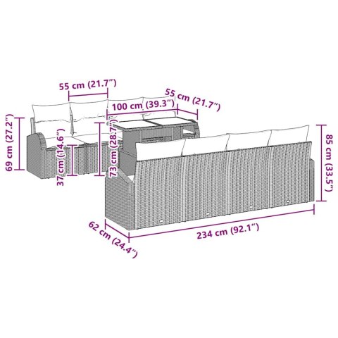 Zestaw Sof na Ogród 9 pcs Jasnoszary polirattan