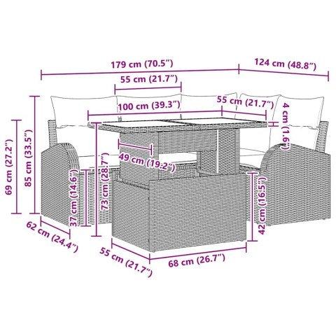 Zestaw Sof na Ogród z poduszką 5 pcs Szary Polirattan