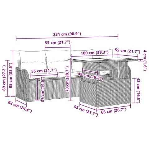 Zestaw Sof na Ogród z poduszką 6 pcs Beżowy polirattan