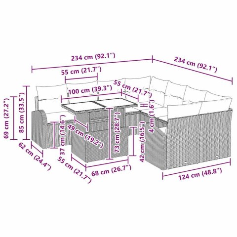 Zestaw Sof na Ogród z przechowywaniem 9 pcs Czarny polirattan