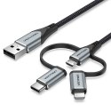 Kabel Vention USB-A 3w1 Micro-B USB-C Lightning 1m szary