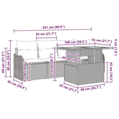 Zestaw Sof na Ogród z poduszką 5 pcs beżowo-kremowy