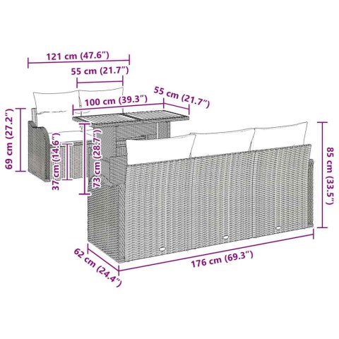 Zestaw Sof na Ogród z poduszką 6 pcs beżowo-jasnoszary