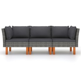 3-osobowa sofa ogrodowa z poduszkami, polirattan, szara