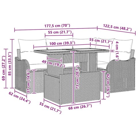 Zestaw Sof na Ogród z poduszką 5 pcs Czarny i kremowy
