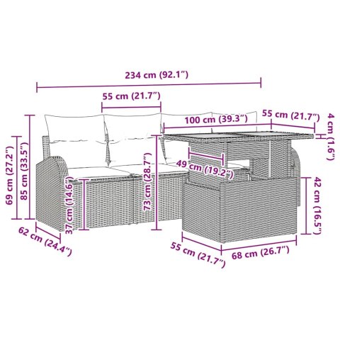 Zestaw Sof na Ogród z poduszką 5 pcs beżowo-kremowy