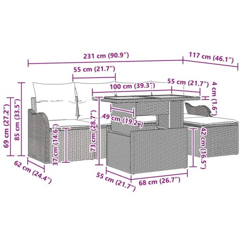 Zestaw Sof na Ogród z poduszką 6 pcs Czarny i kremowy