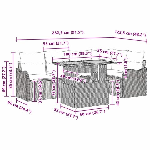 Zestaw Sof na Ogród z poduszką 6 pcs beżowo-kremowy