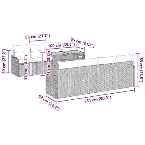 Zestaw Sof na Ogród z poduszką 7 pcs beżowo-jasnoszary