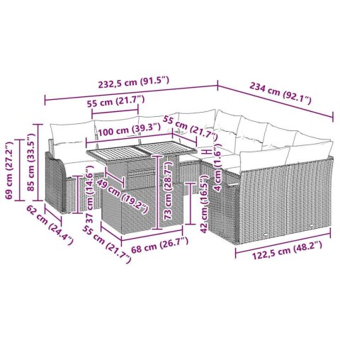 Zestaw Sof na Ogród z poduszką 7 pcs beżowo-jasnoszary