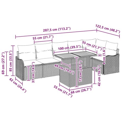 Zestaw Sof na Ogród z poduszką 7 pcs beżowo-jasnoszary