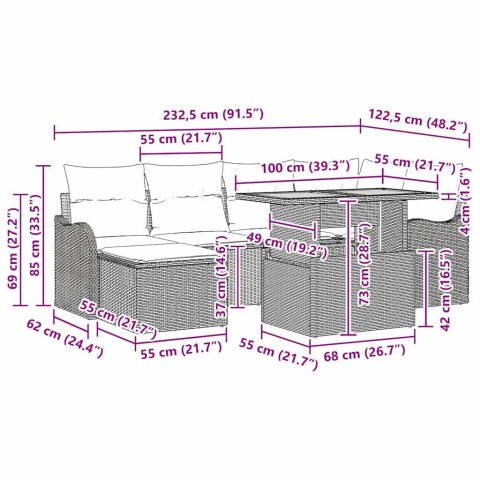 Zestaw Sof na Ogród z poduszką 7 pcs beżowo-jasnoszary
