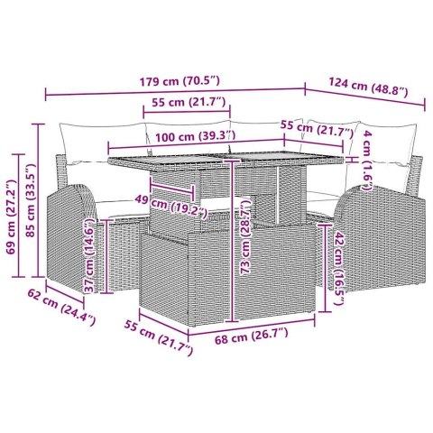 Zestaw Sof na Ogród z poduszką 5 pcs beżowo-kremowy