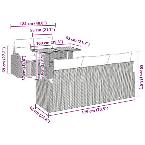 Zestaw Sof na Ogród z poduszką 6 pcs Czarny i kremowy