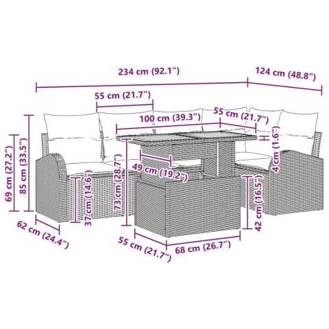 Zestaw Sof na Ogród z poduszką 6 pcs beżowo-kremowy