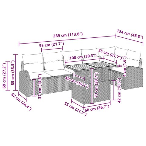 Zestaw Sof na Ogród z poduszką 7 pcs beżowo-jasnoszary