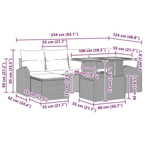 Zestaw Sof na Ogród z poduszką 7 pcs beżowo-jasnoszary