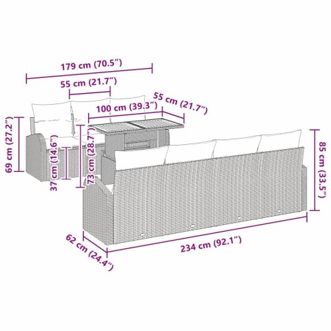 Zestaw Sof na Ogród z poduszką 8 pcs beżowo-jasnoszary