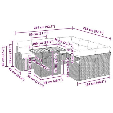 Zestaw Sof na Ogród z poduszką 9 pcs beżowo-jasnoszary
