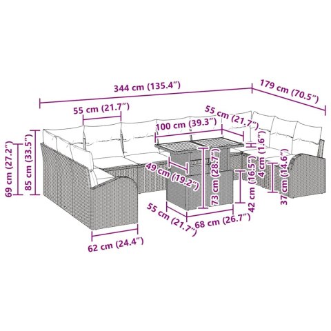 Zestaw Sof na Ogród z poduszką 11 pcs beżowo-jasnoszary