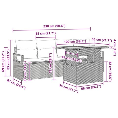 Zestaw Sof na Ogród z poduszką 5 pcs beżowo-jasnoszary