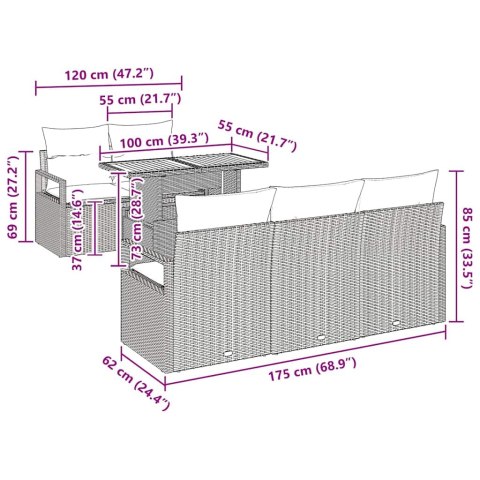 Zestaw Sof na Ogród z poduszką 6 pcs Czarny i kremowy