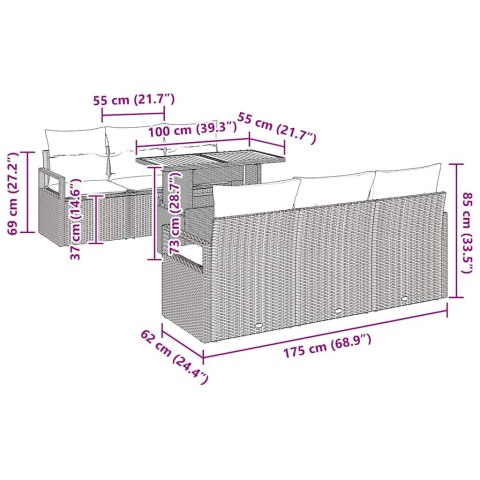 Zestaw Sof na Ogród z poduszką 7 pcs beżowo-jasnoszary