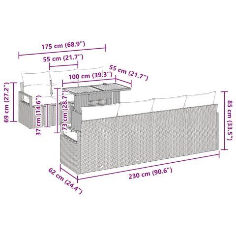 Zestaw Sof na Ogród z poduszką 8 pcs Czarny i kremowy