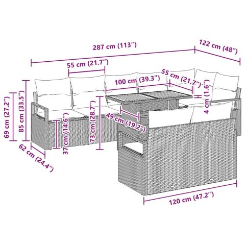 Zestaw Sof na Ogród z poduszką 9 pcs Czarny i Brązowy