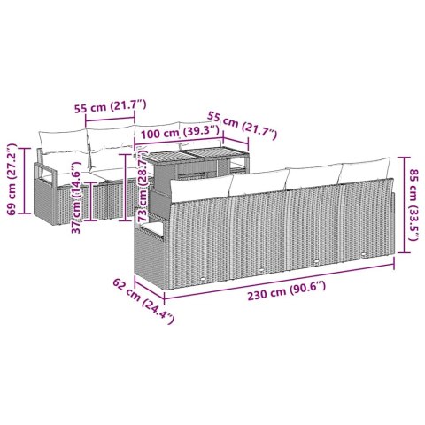 Zestaw Sof na Ogród z poduszką z poduszką 9 pcs Beżowy i szary